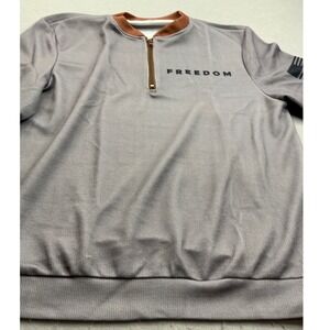 Ribbed Quarter‎ Zip Freedom Graphic Pullover XL Grey Streetwear NWT